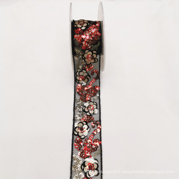 4cm multipurpose embroidery sequined black flower cotton lace trim